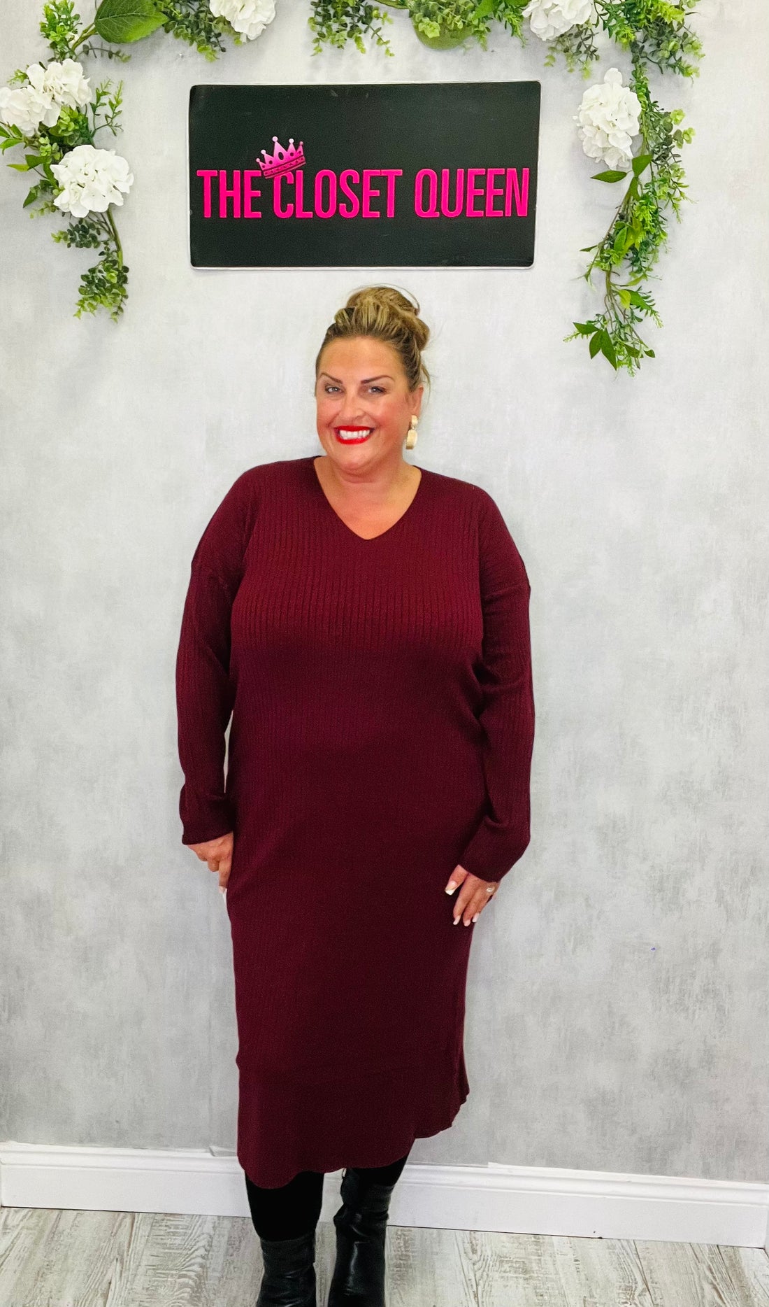 Tramline V-neck Jumper Dress