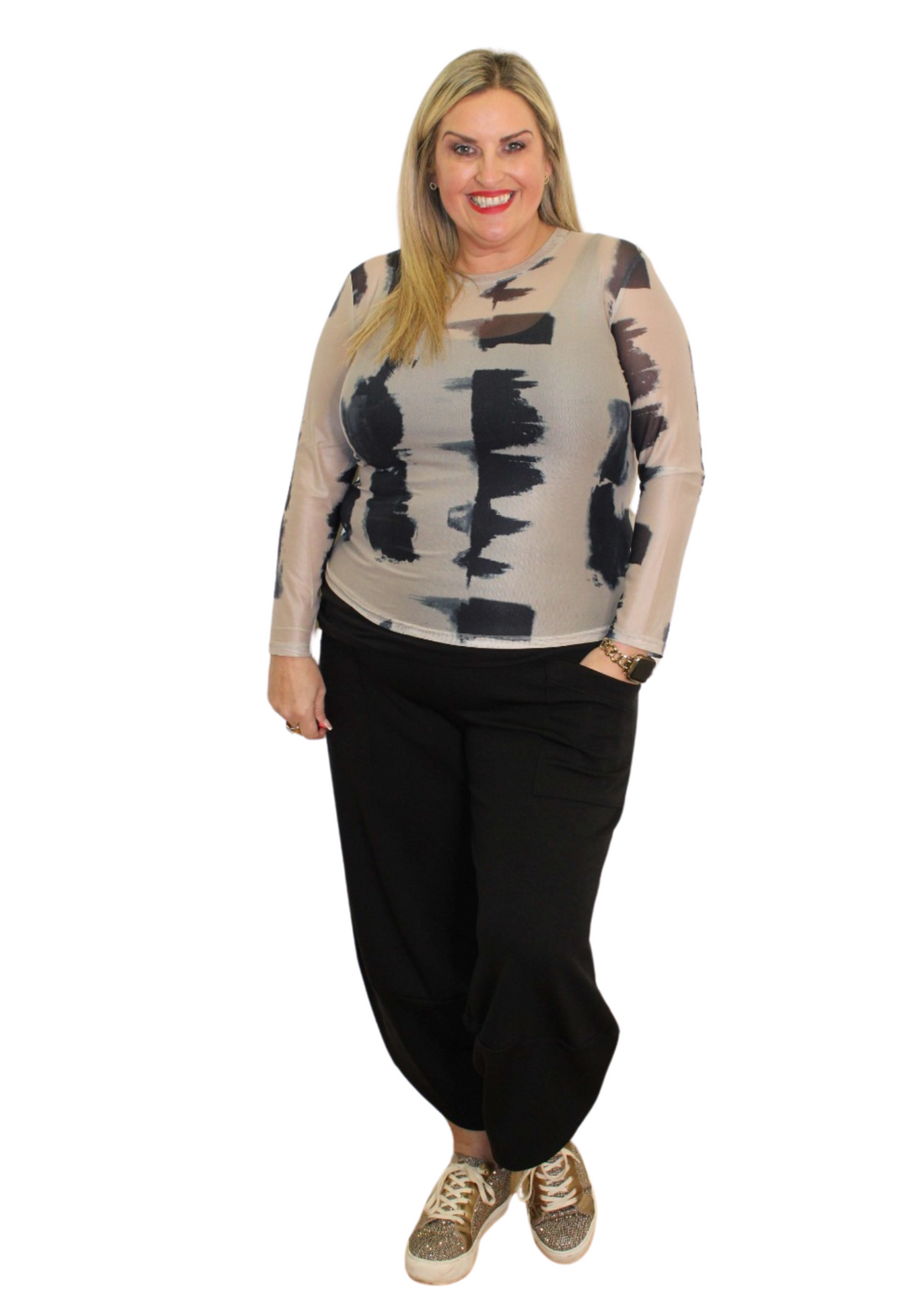 Sheer Top Pray Print