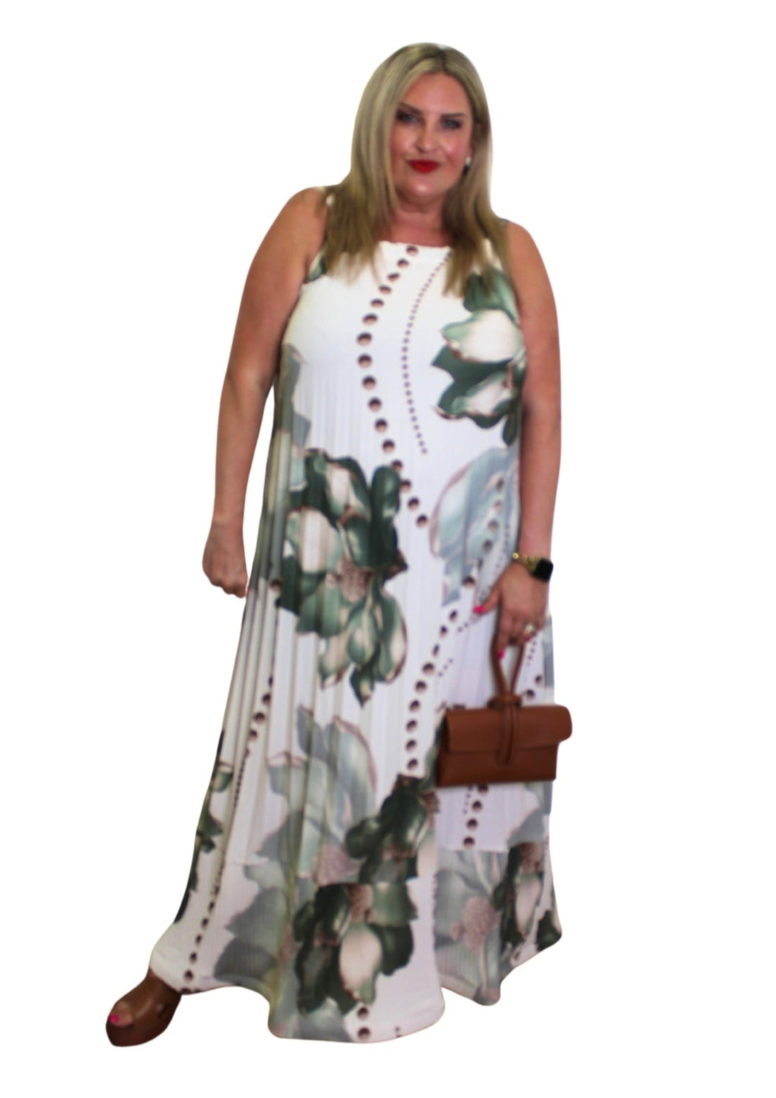 Pleat Rose Bottom Dress Maxi Flower