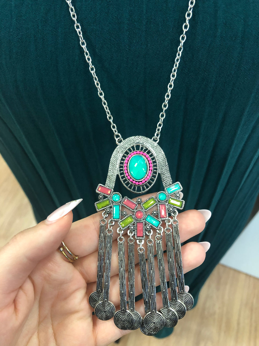 Multi Gem Dangle Necklace