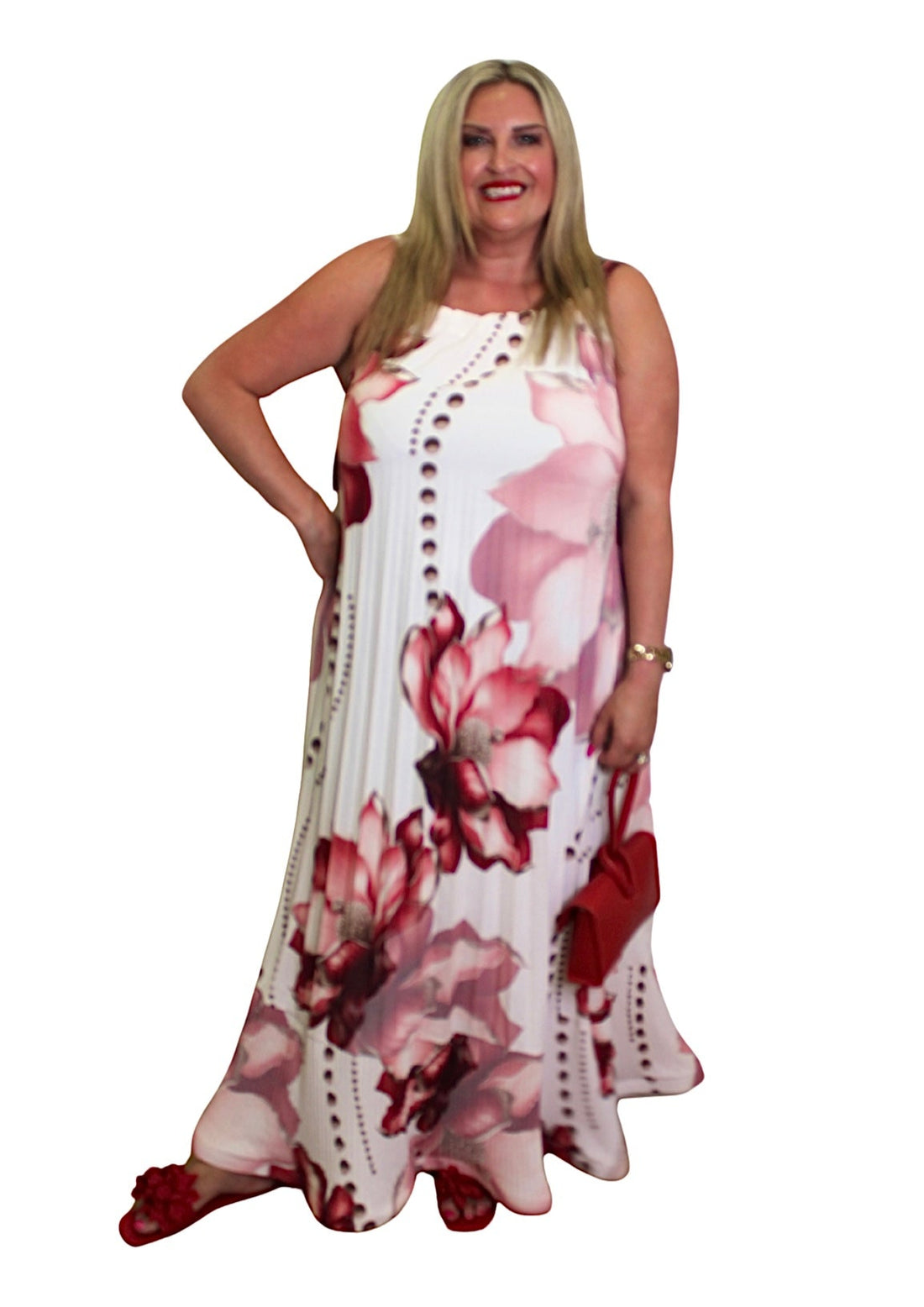 Pleat Rose Bottom Dress Maxi Flower
