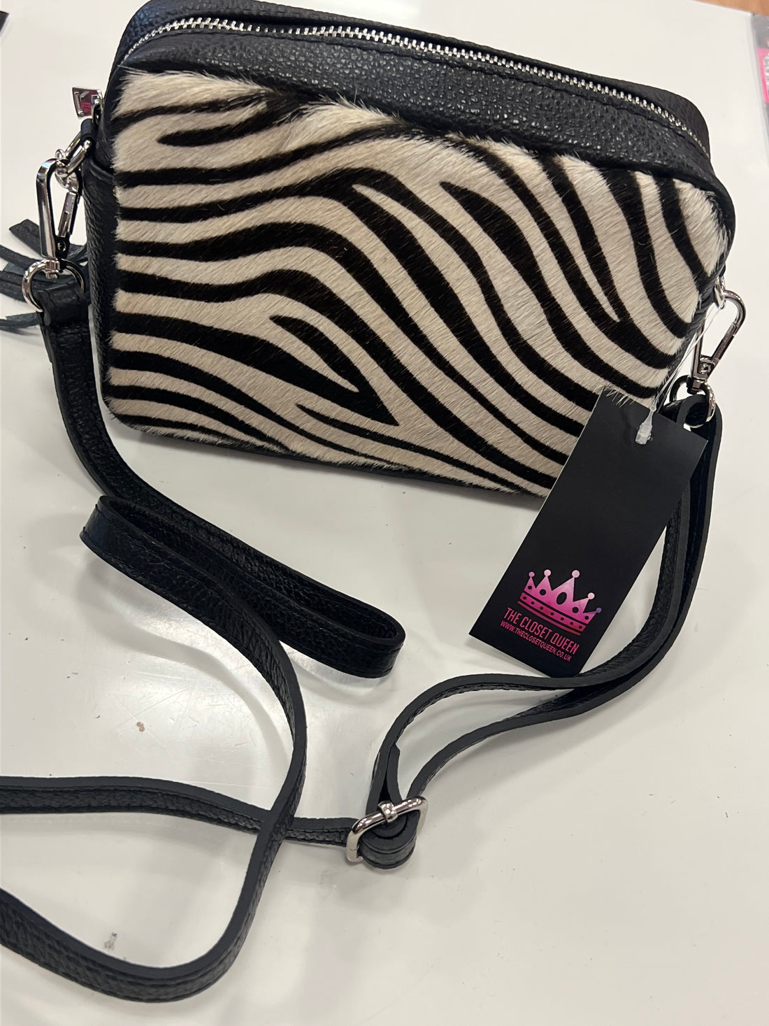 Camera bag leather zebra