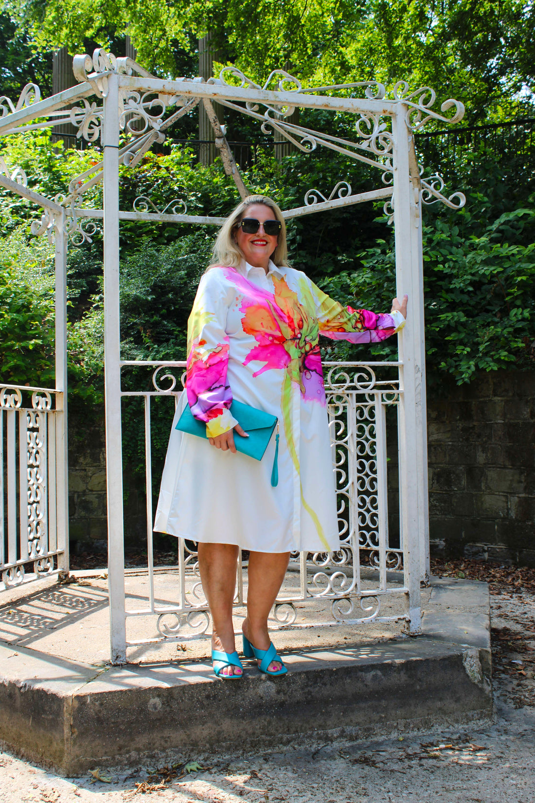 Aline Shirt Dress Midi Rainbow Flower
