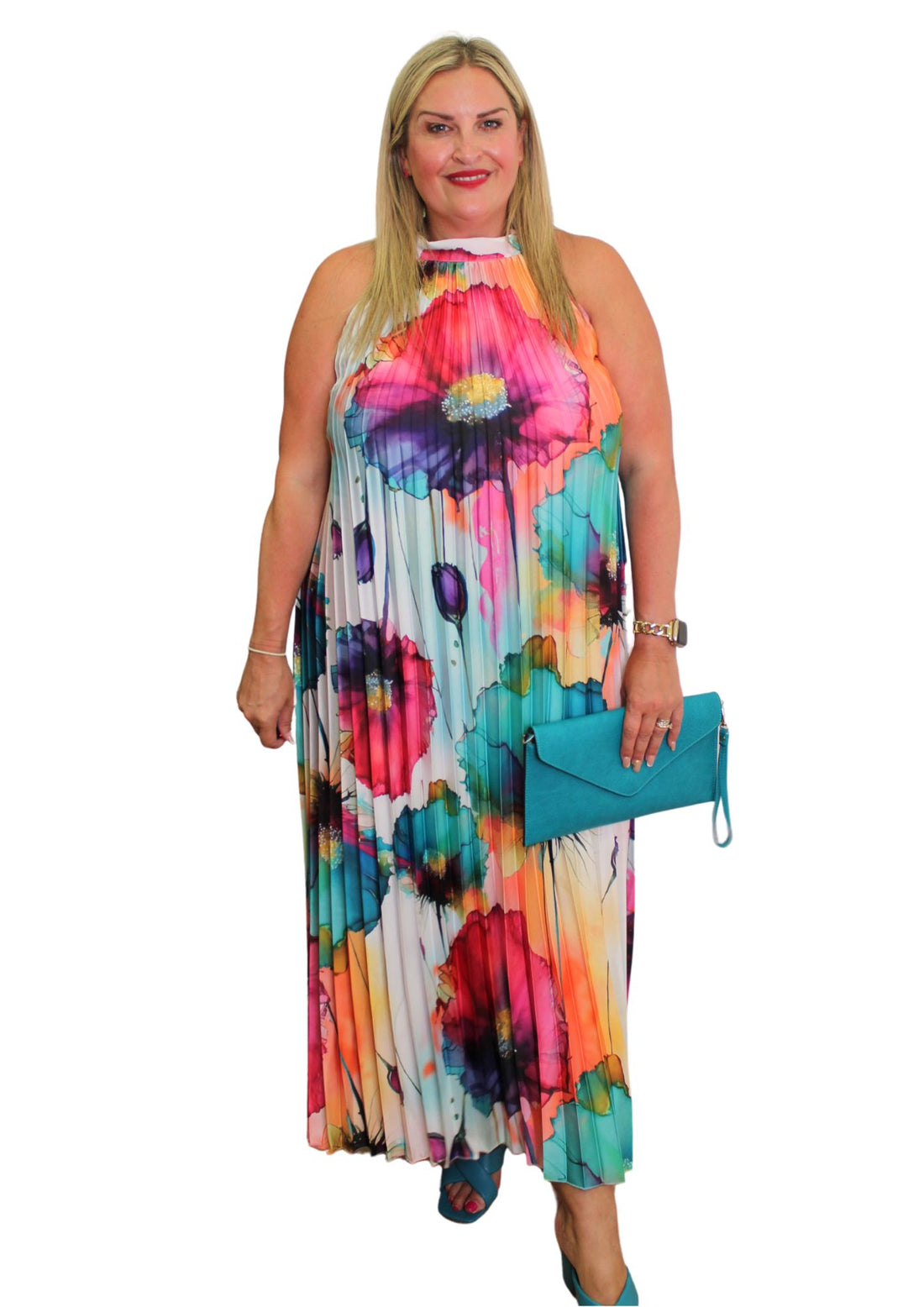 Pleat Halter Dress Fresh Flower