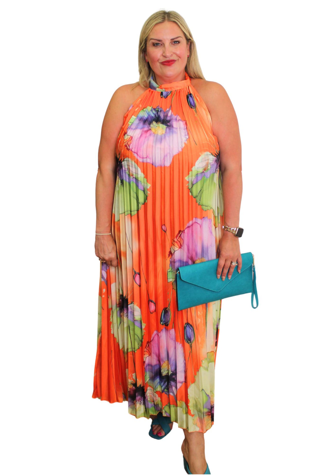Pleat Halter Dress Fresh Flower