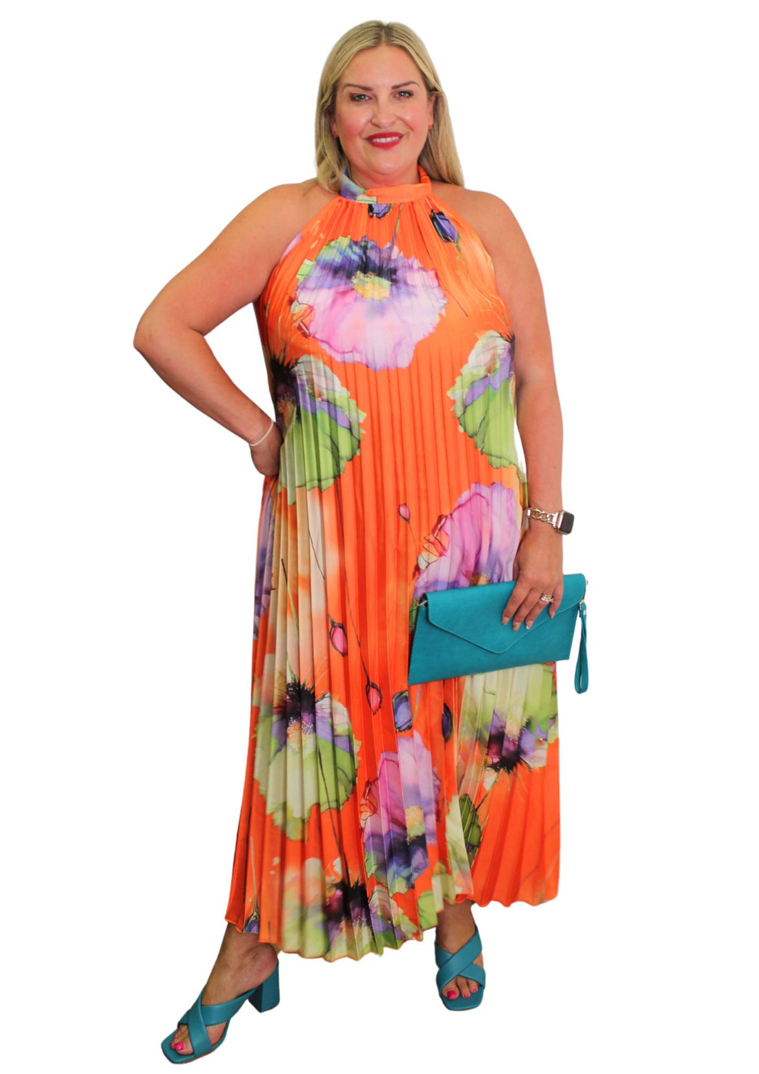 Pleat Halter Dress Fresh Flower