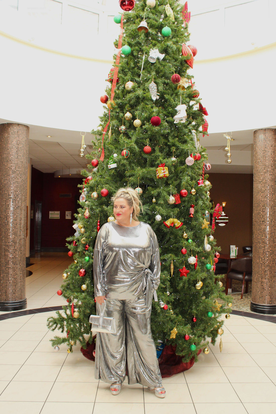 barb metallic trousers co-ord plus size silver wide leg