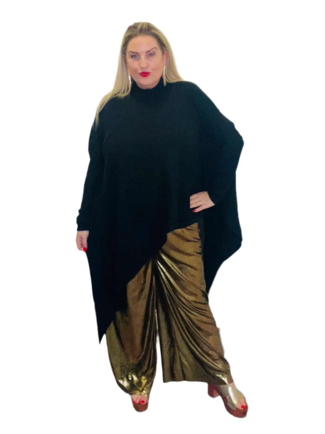 barb metallic trousers gold plus size wide leg