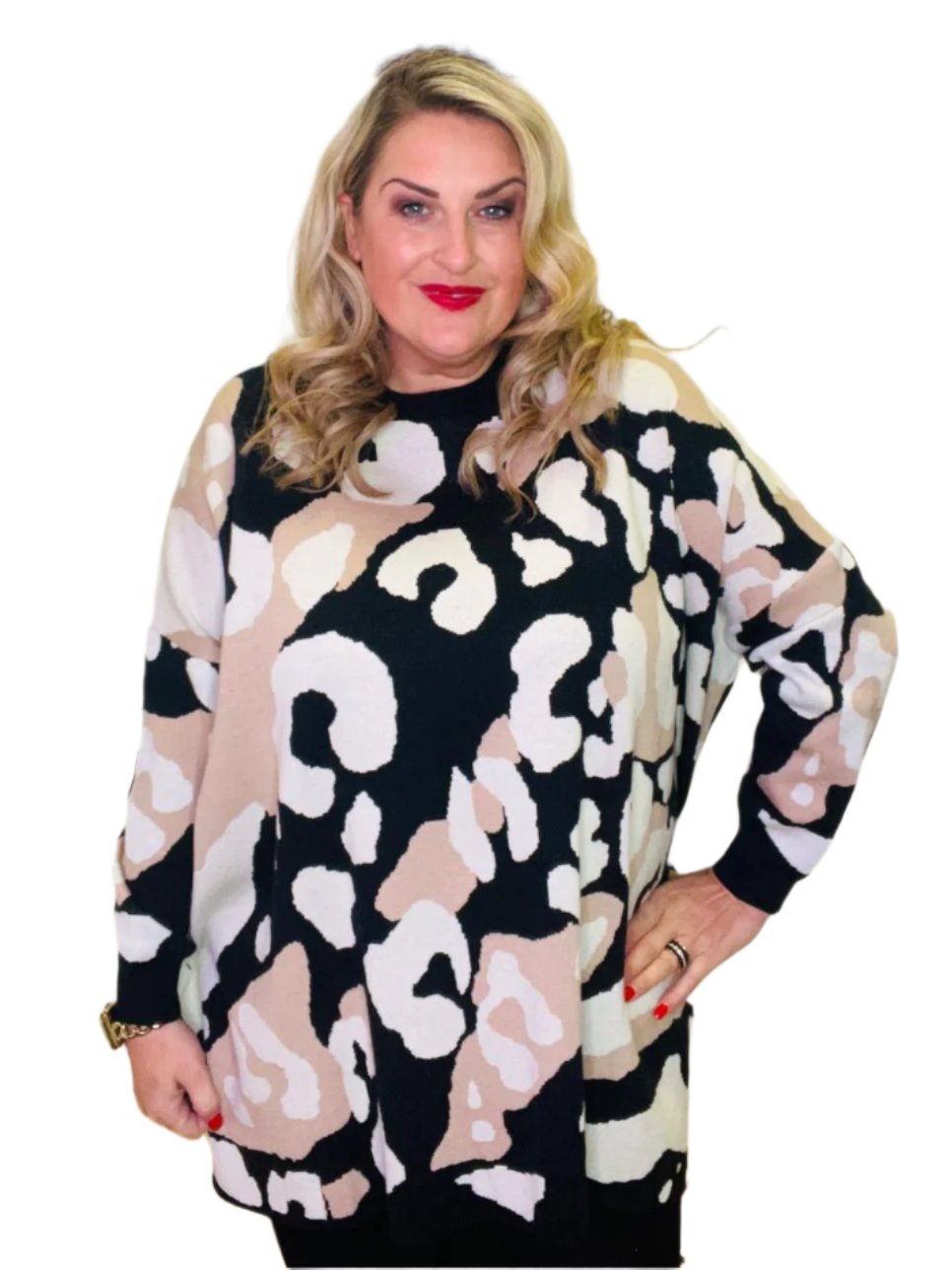 bold animal patch jumper plus size cream