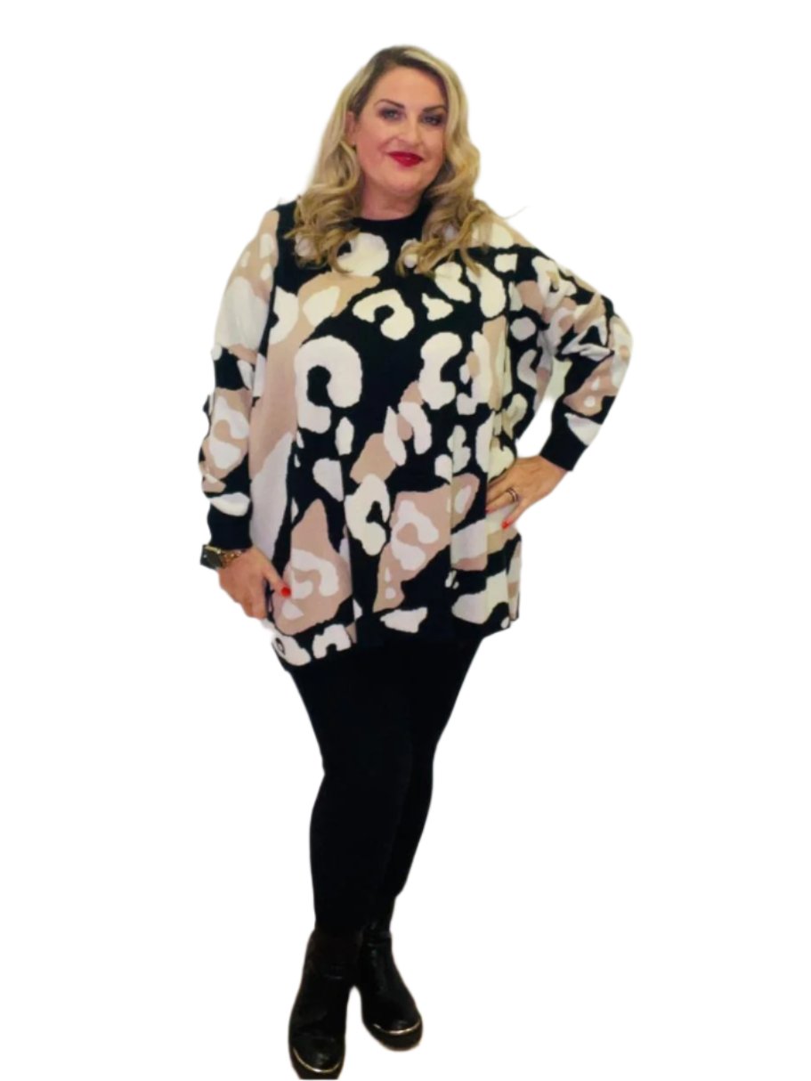 bold animal patch jumper plus size cream soft knit