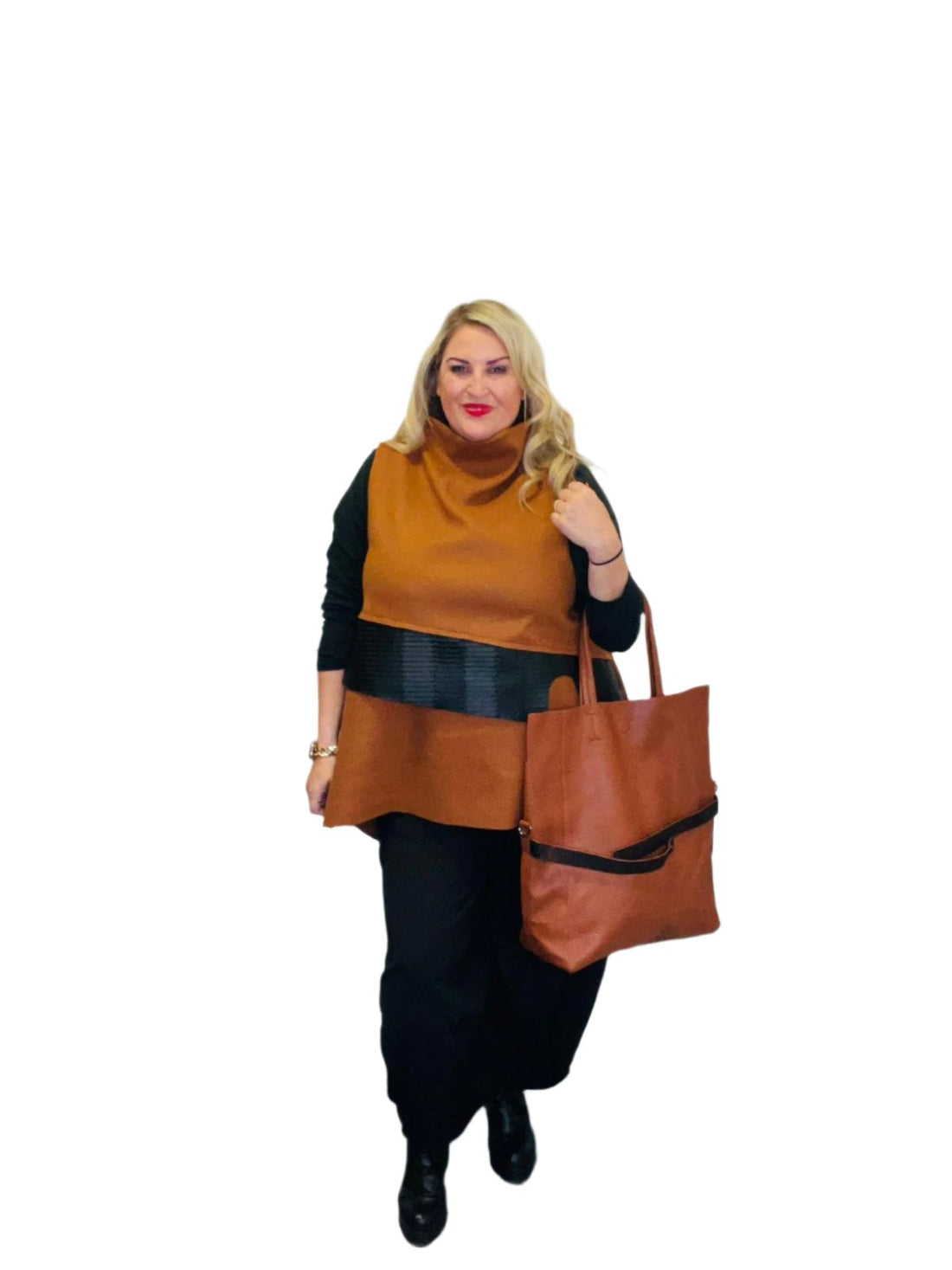 brinky tabard ID tan plus size leather look leggings
