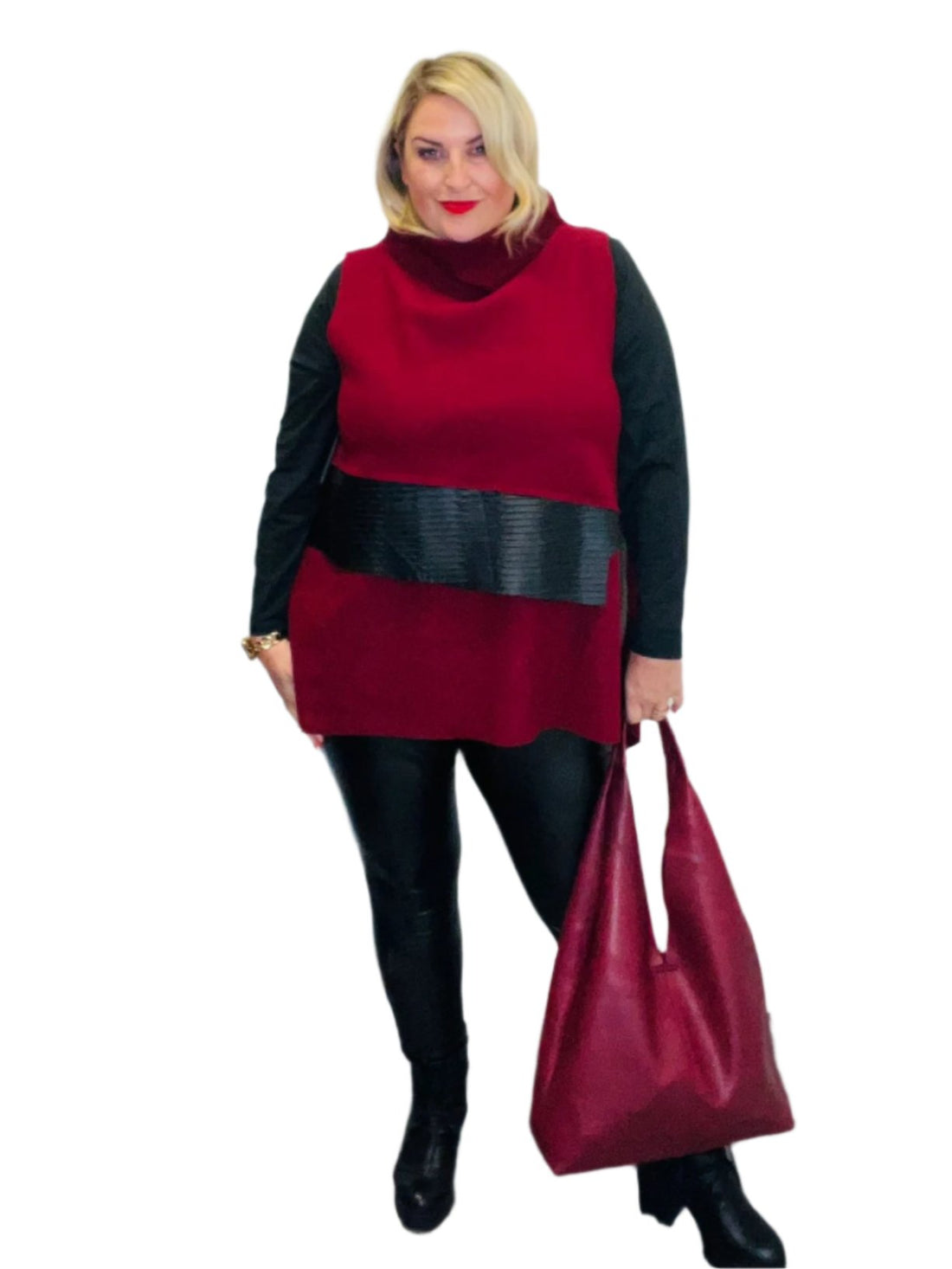 brinky tabard ID wine plus size leather look leggings