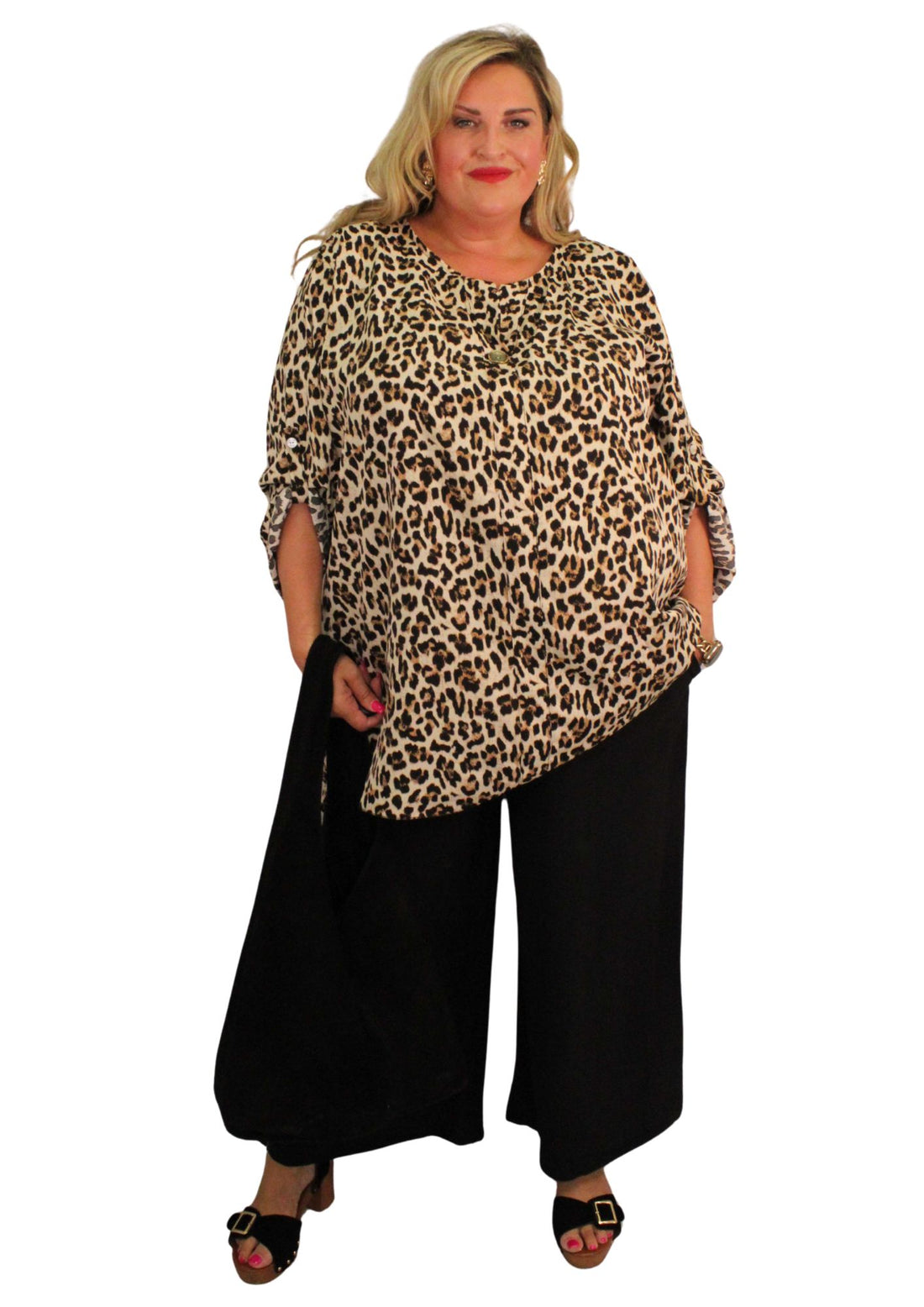 Button Epaulette Top Leopard Print