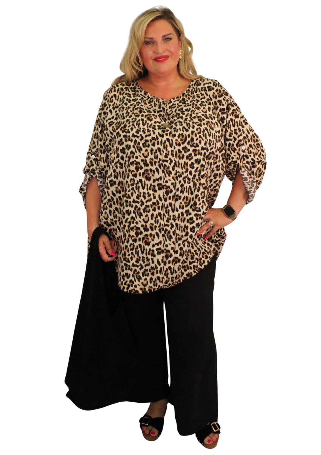 Button Epaulette Top Leopard Print