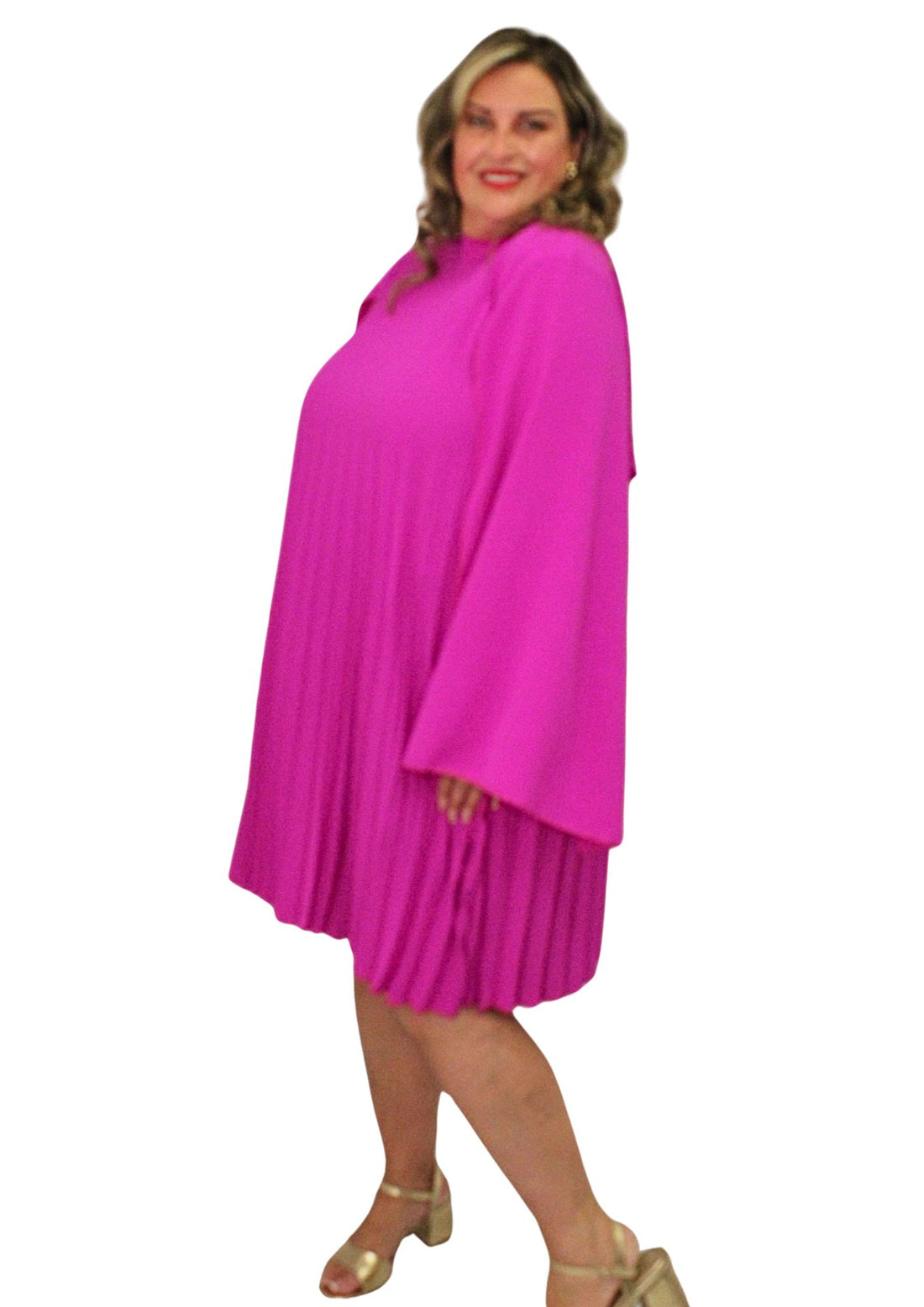 Cape Sleeve Pleat Dress