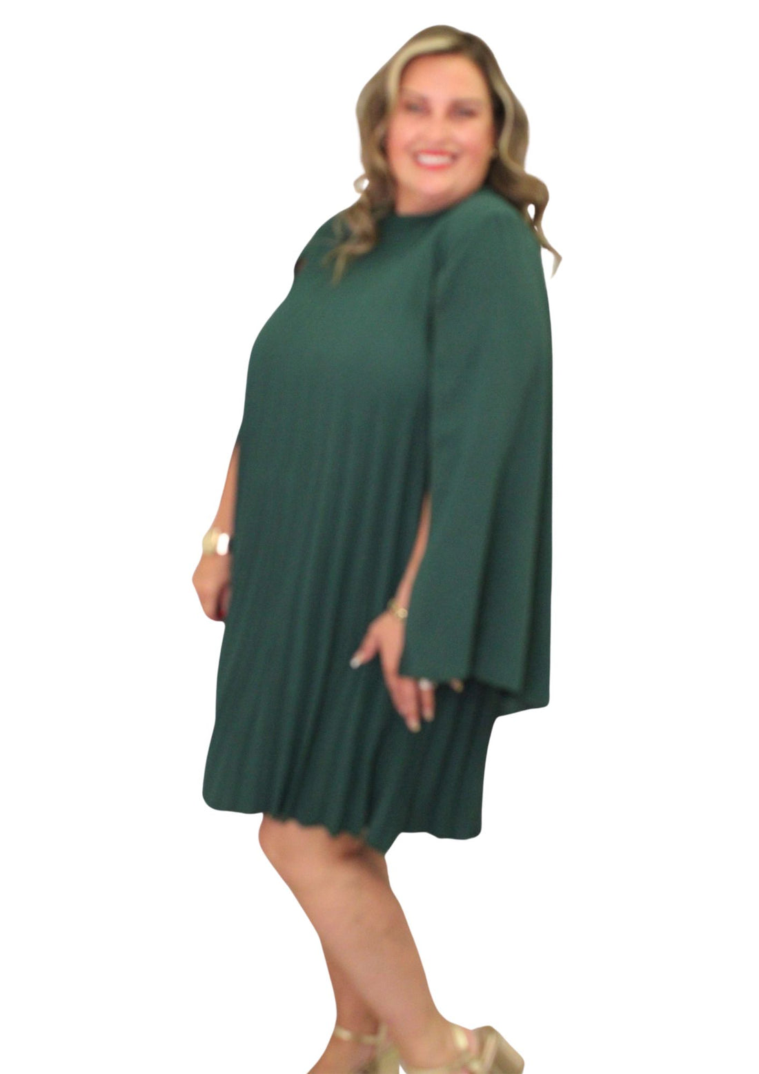 Cape Sleeve Pleat Dress