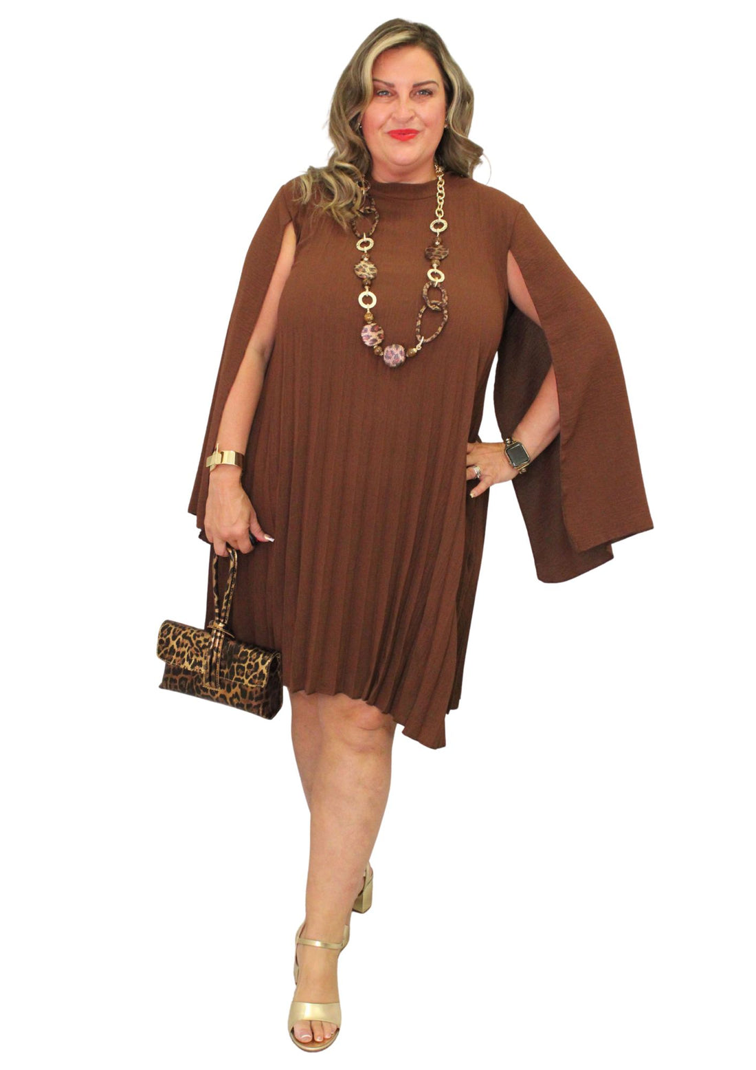 Cape Sleeve Pleat Dress