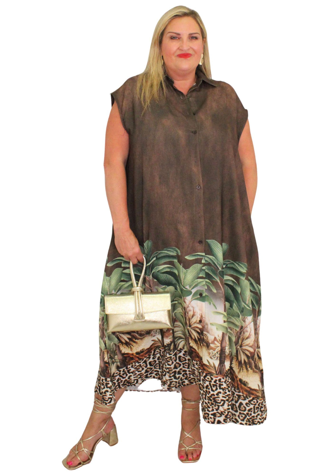 Cap Sleeve Shirt Dress Jungle