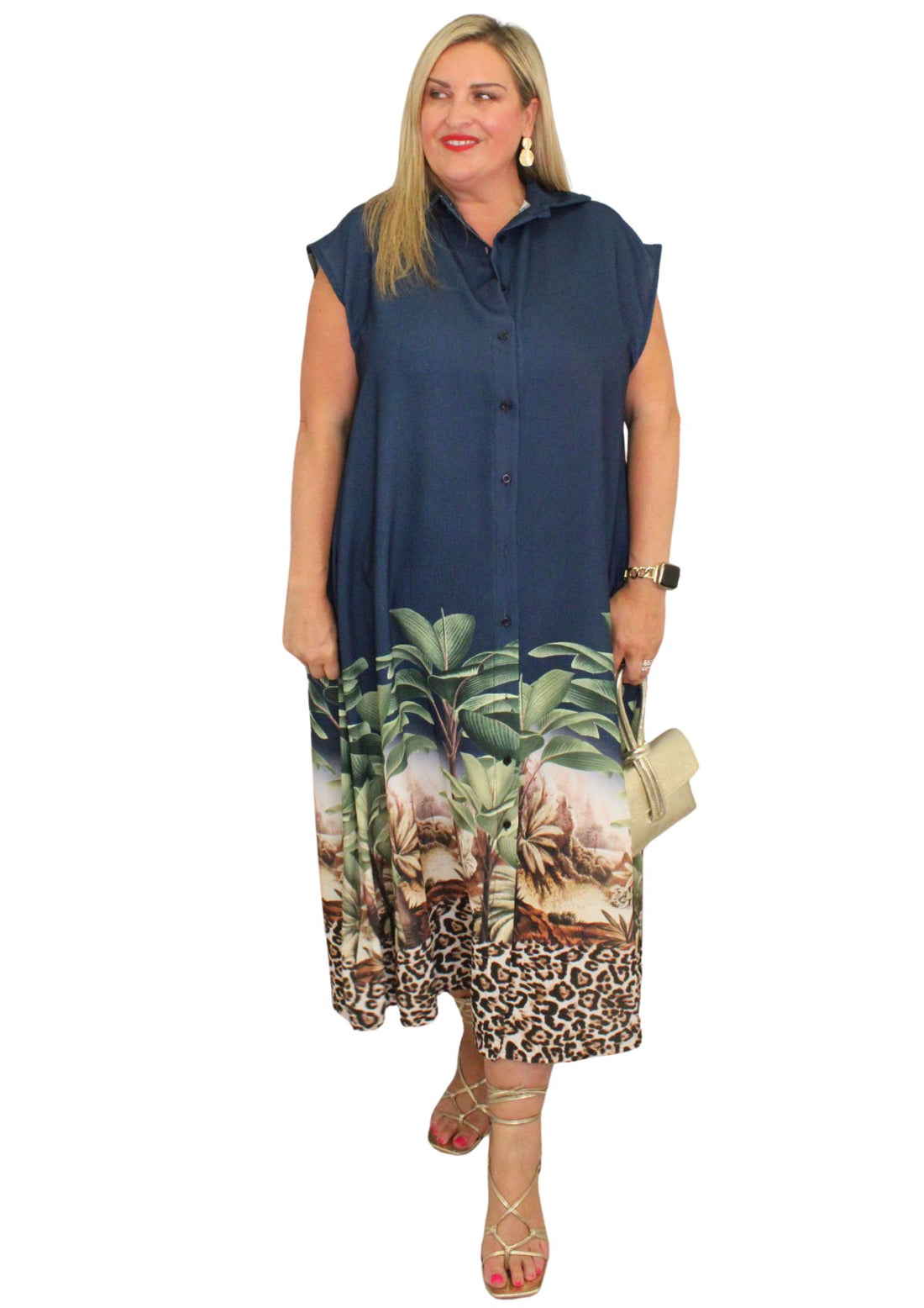 Cap Sleeve Shirt Dress Jungle