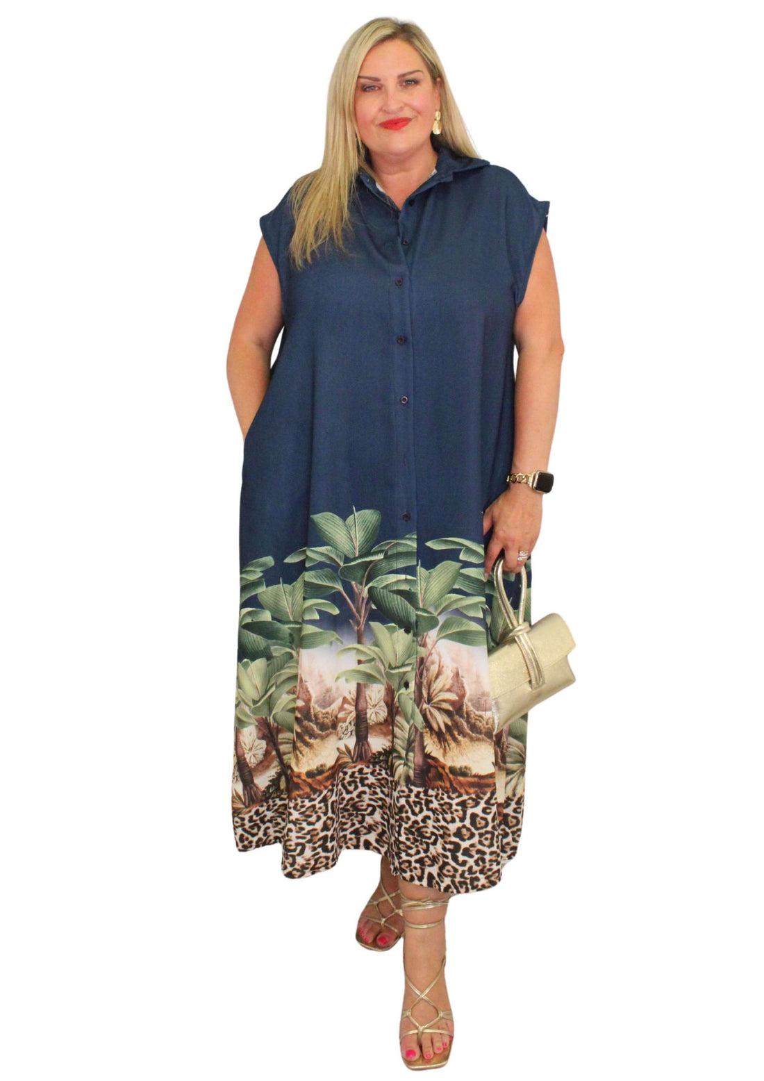 Cap Sleeve Shirt Dress Jungle