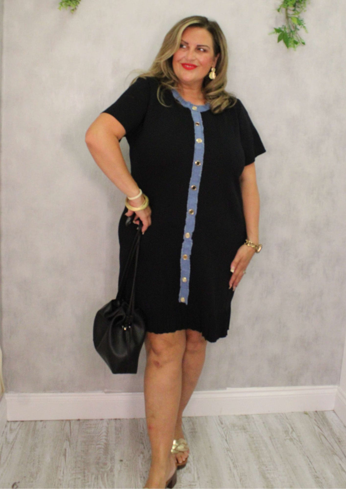 Denim Strip Button Knit Dress