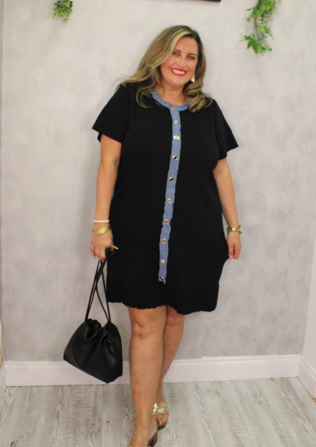Denim Strip Button Knit Dress