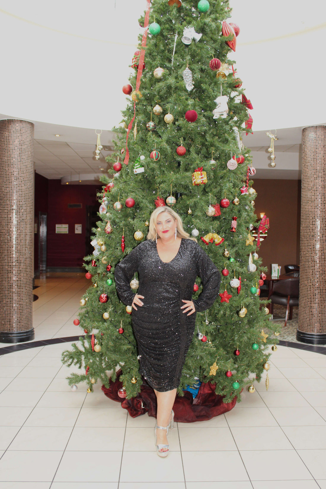 front drape sequin dress black plus size