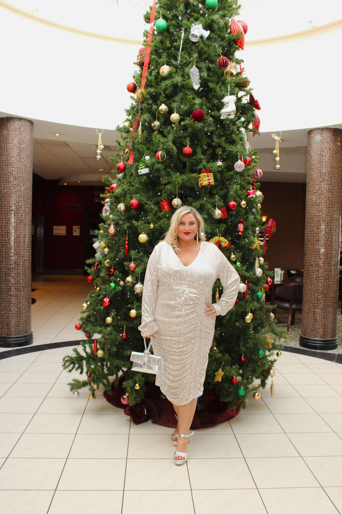 front drape sequin dress champagne plus size