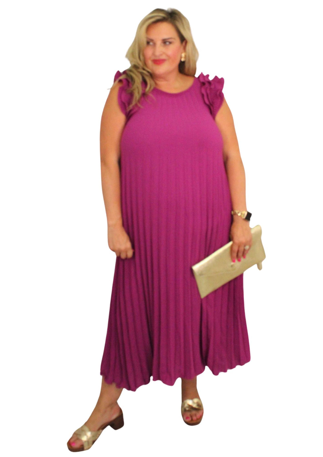 Full Pleat Dress Ruffle Sleeve