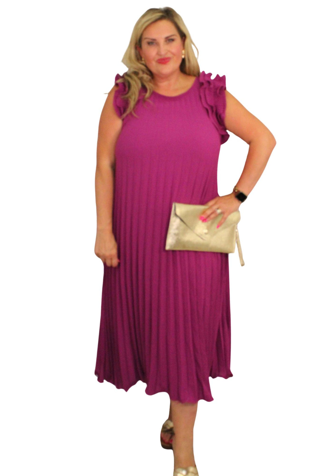 Full Pleat Dress Ruffle Sleeve