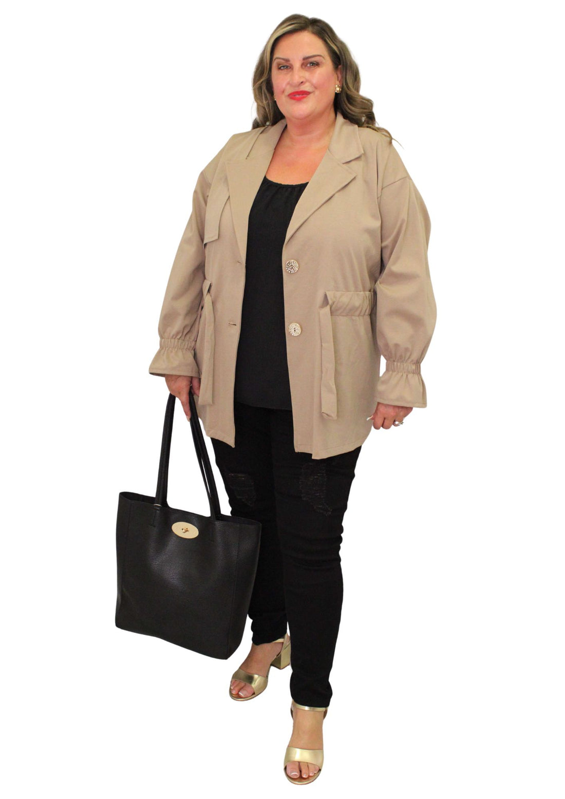 Gold Button Pull In Trench Jacket