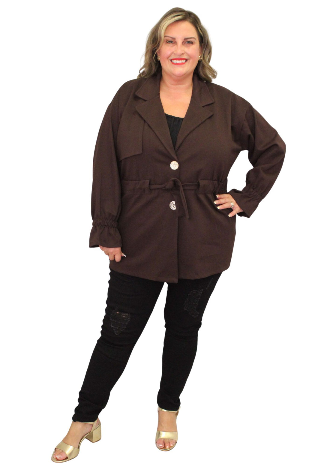 Gold Button Pull In Trench Jacket