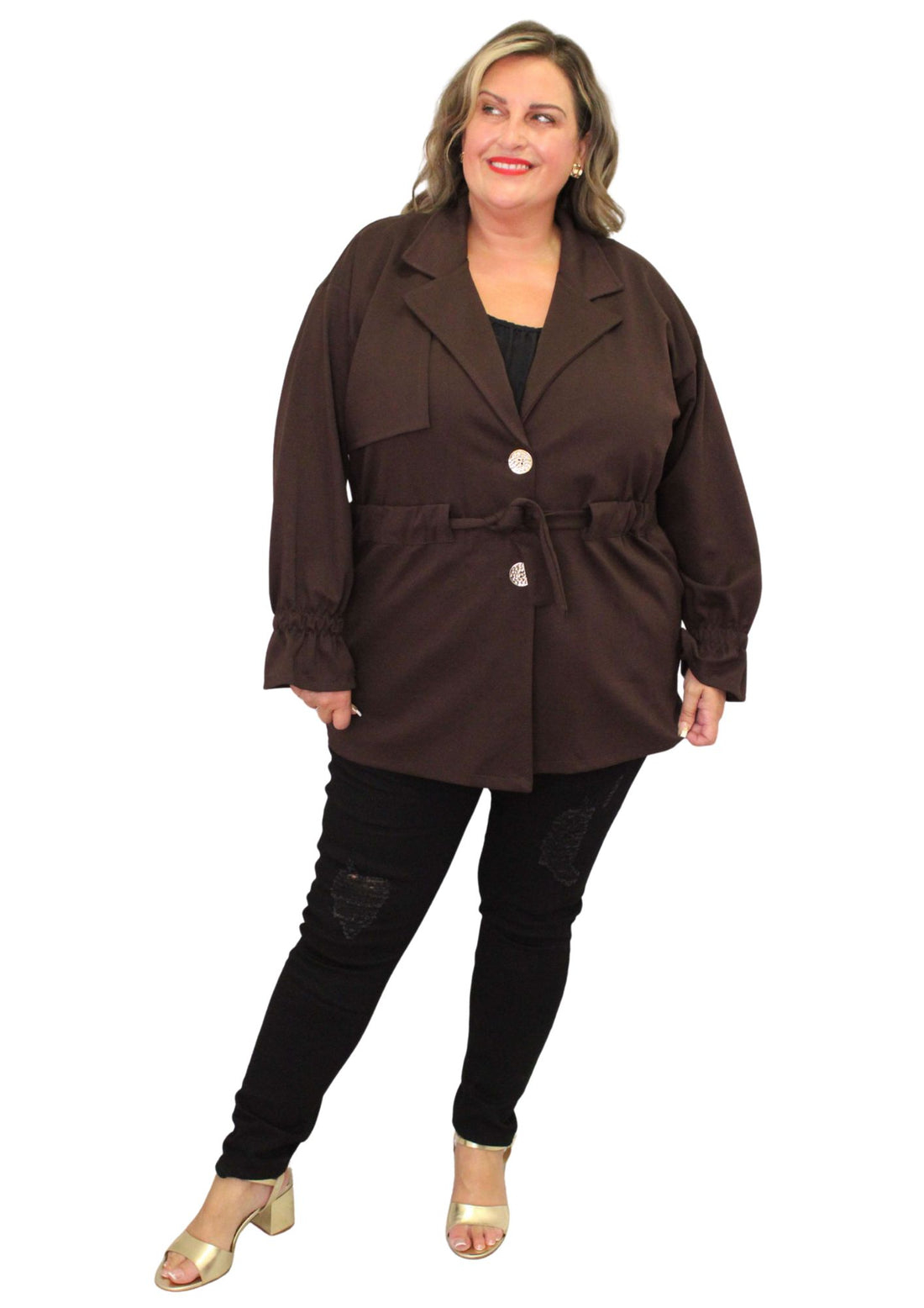 Gold Button Pull In Trench Jacket
