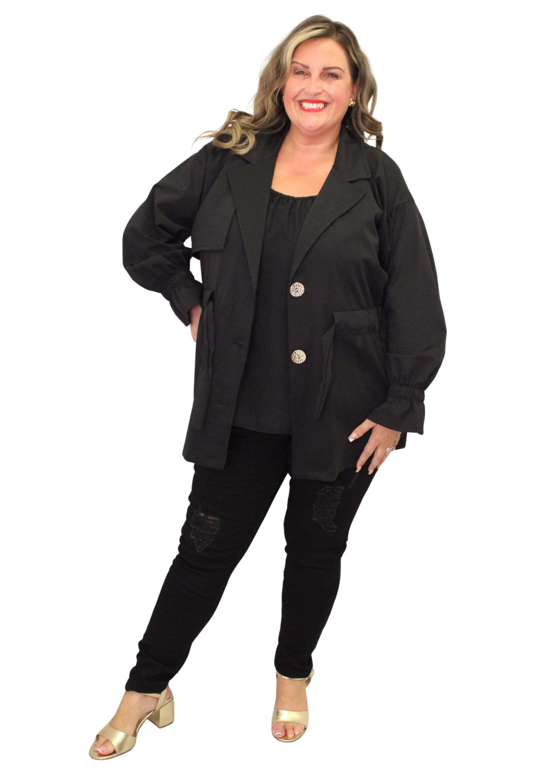 Gold Button Pull In Trench Jacket