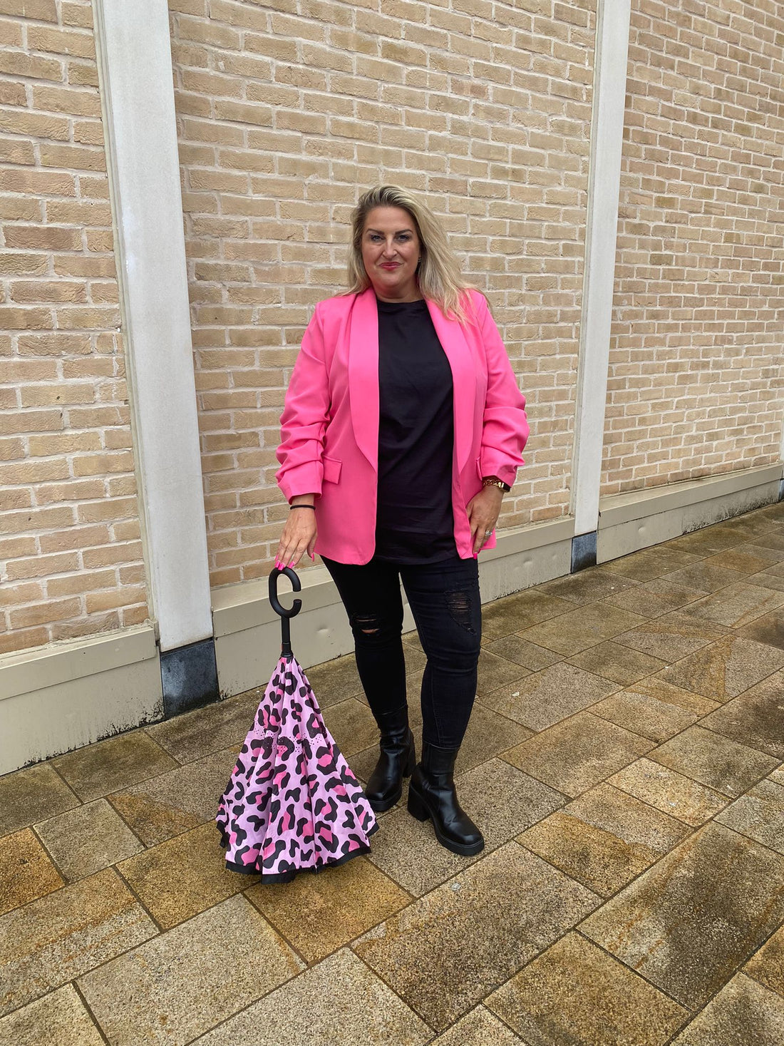 Inside Out Umberella Pink Leopard Print