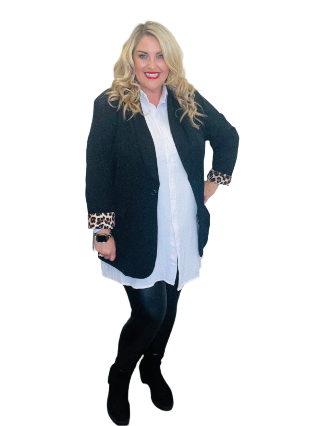 leopard lined blazer black curve leather look leggings white shirt