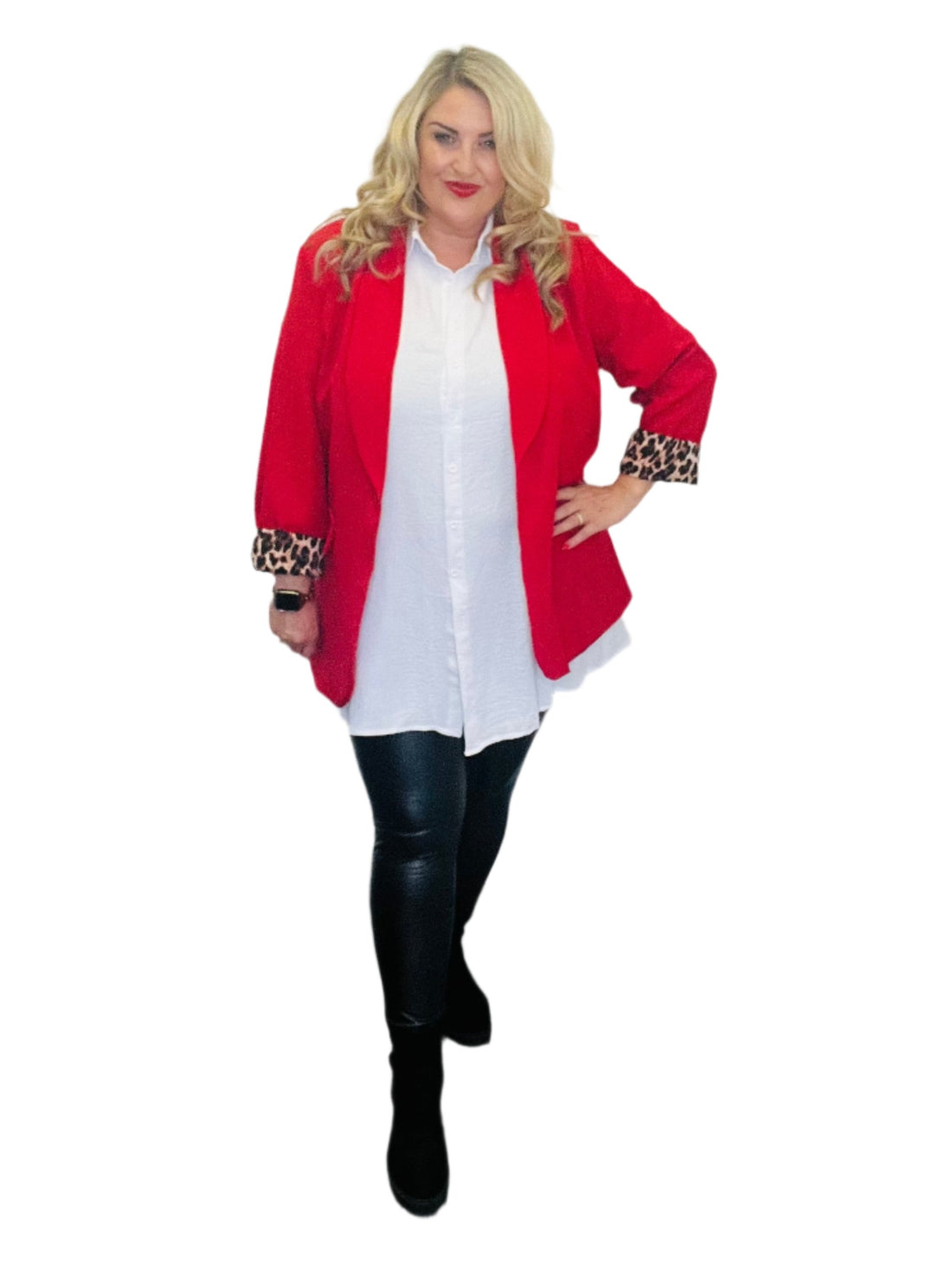 leopard lined blazer red plus size animal print