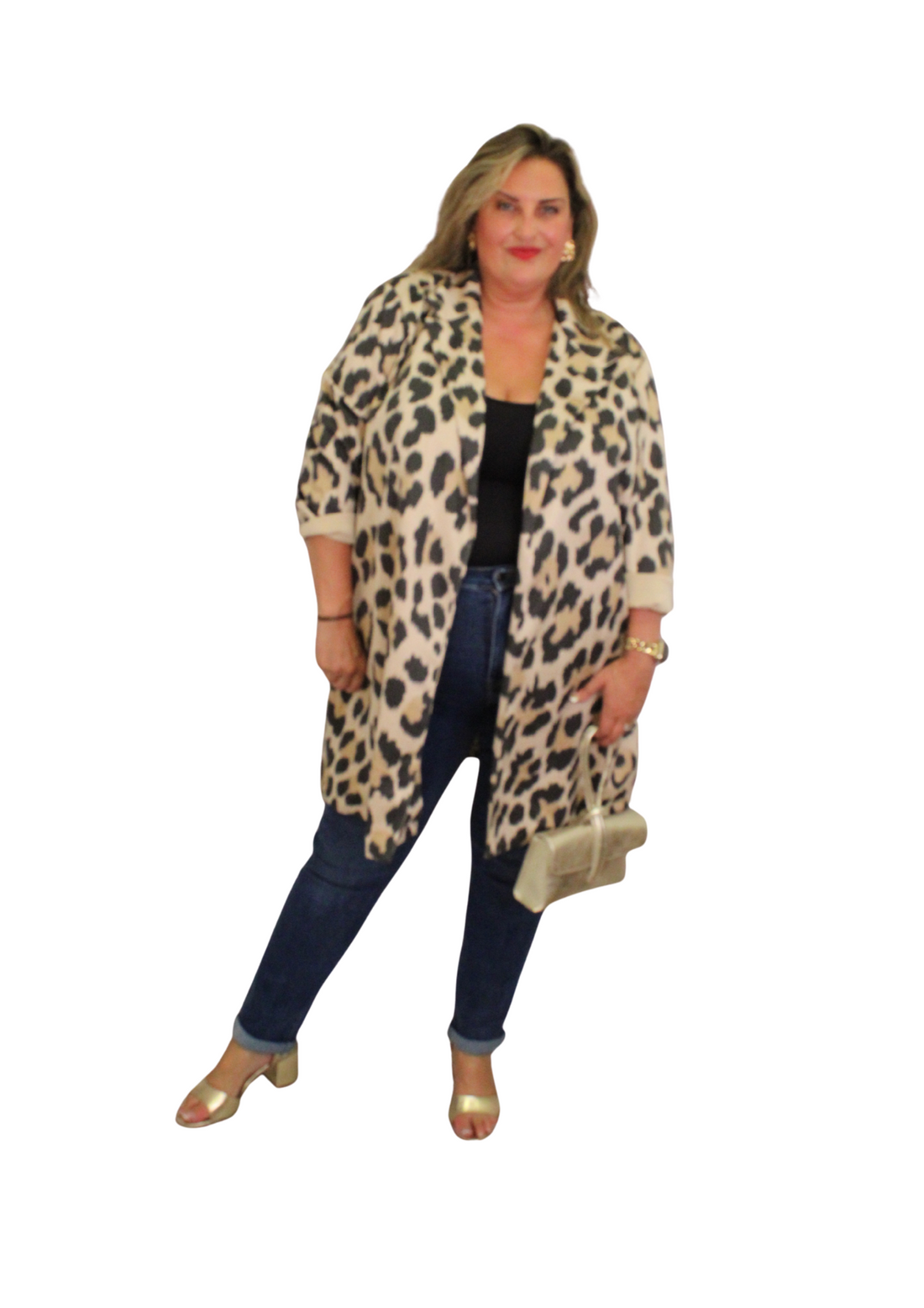 Leopard suedette midi blazer