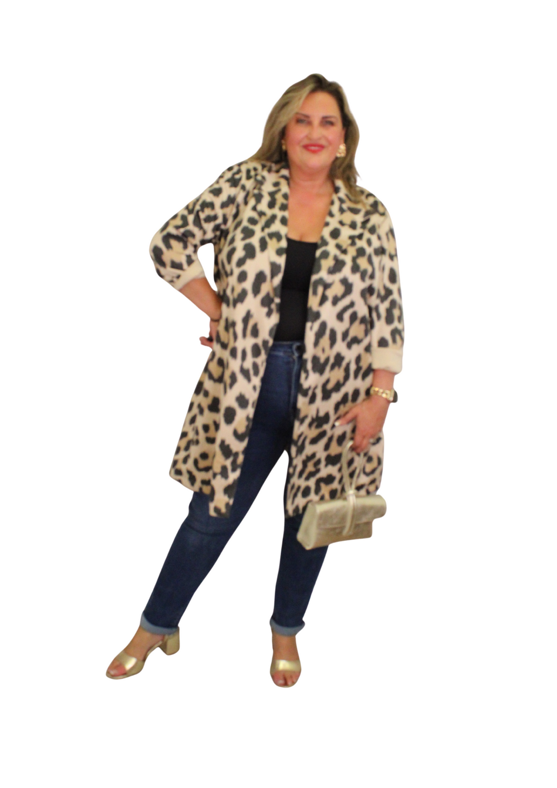Leopard suedette midi blazer