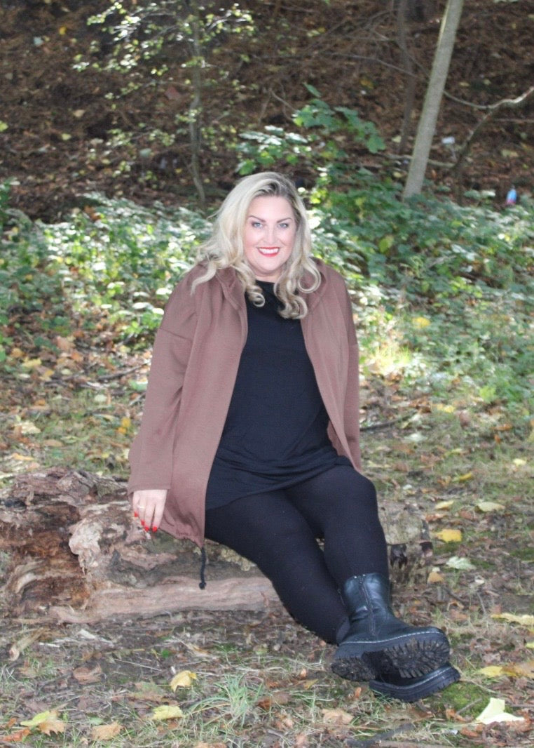 lightweight scuba hoody brown plus size zipper