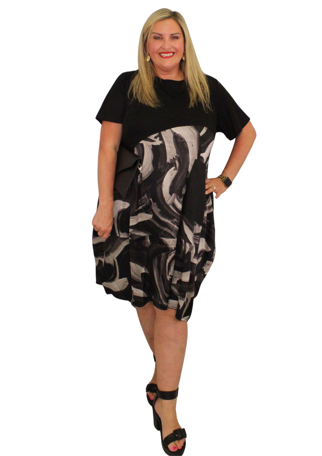 One Square Pocket Dress Brush Swirl