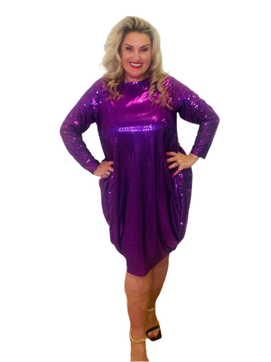 original dress disco print purple plus size round neck