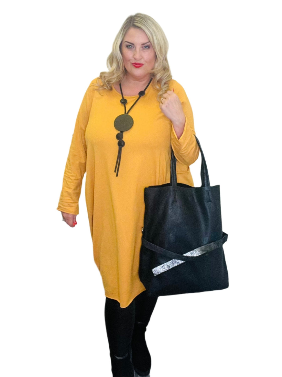 original dress mustard plus size round neck long sleeves