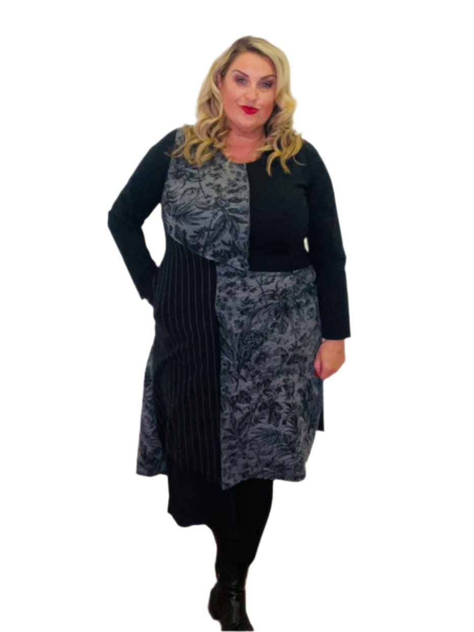 patchwork dress by ID black and grey plus size