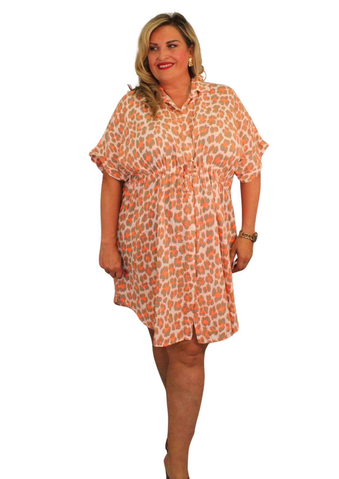Pull In Cheesecloth Shirt Dress Animal