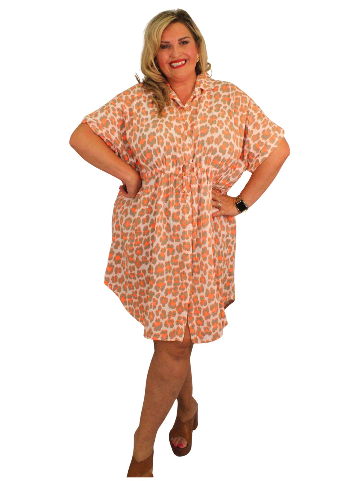 Pull In Cheesecloth Shirt Dress Animal
