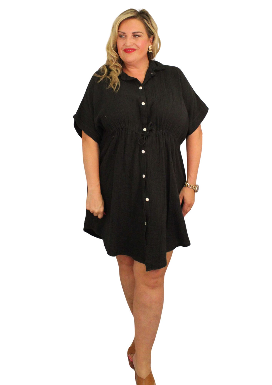 Pull In Cheesecloth Shirt Dress Plain