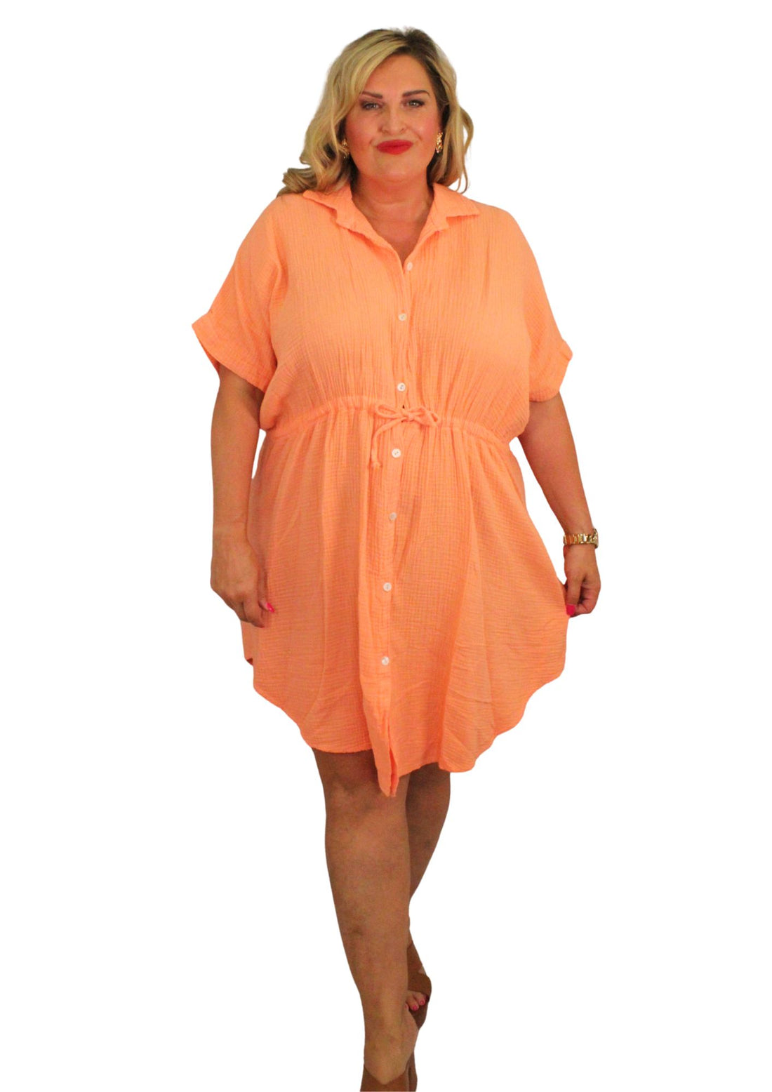 Pull In Cheesecloth Shirt Dress Plain