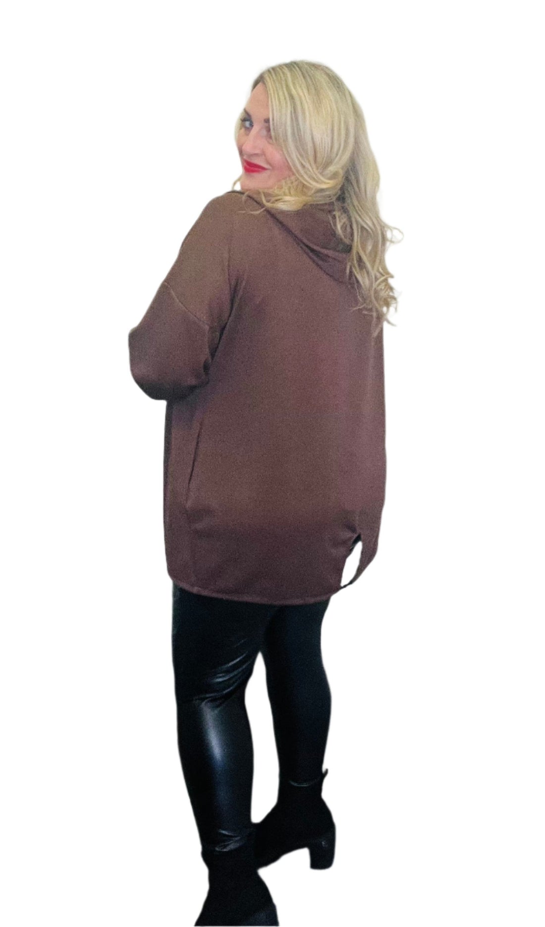 scuba hoody brown plus size hooded long sleeves pockets