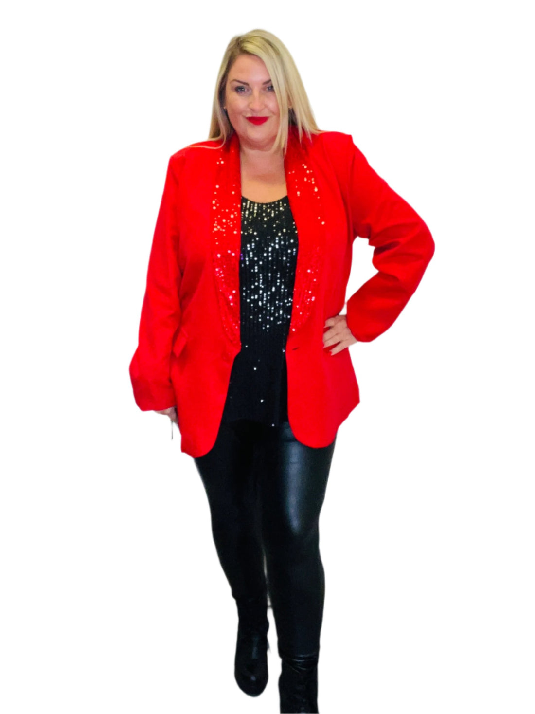 sequin trim blazer red plus size